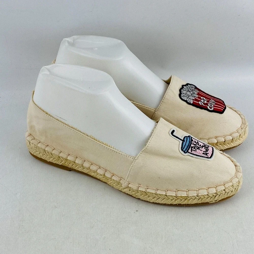 Womens 8.5 Bamboo Maldives Espadrilles Popcorn Drink Ivory Canvas Slip On‎ Shoes